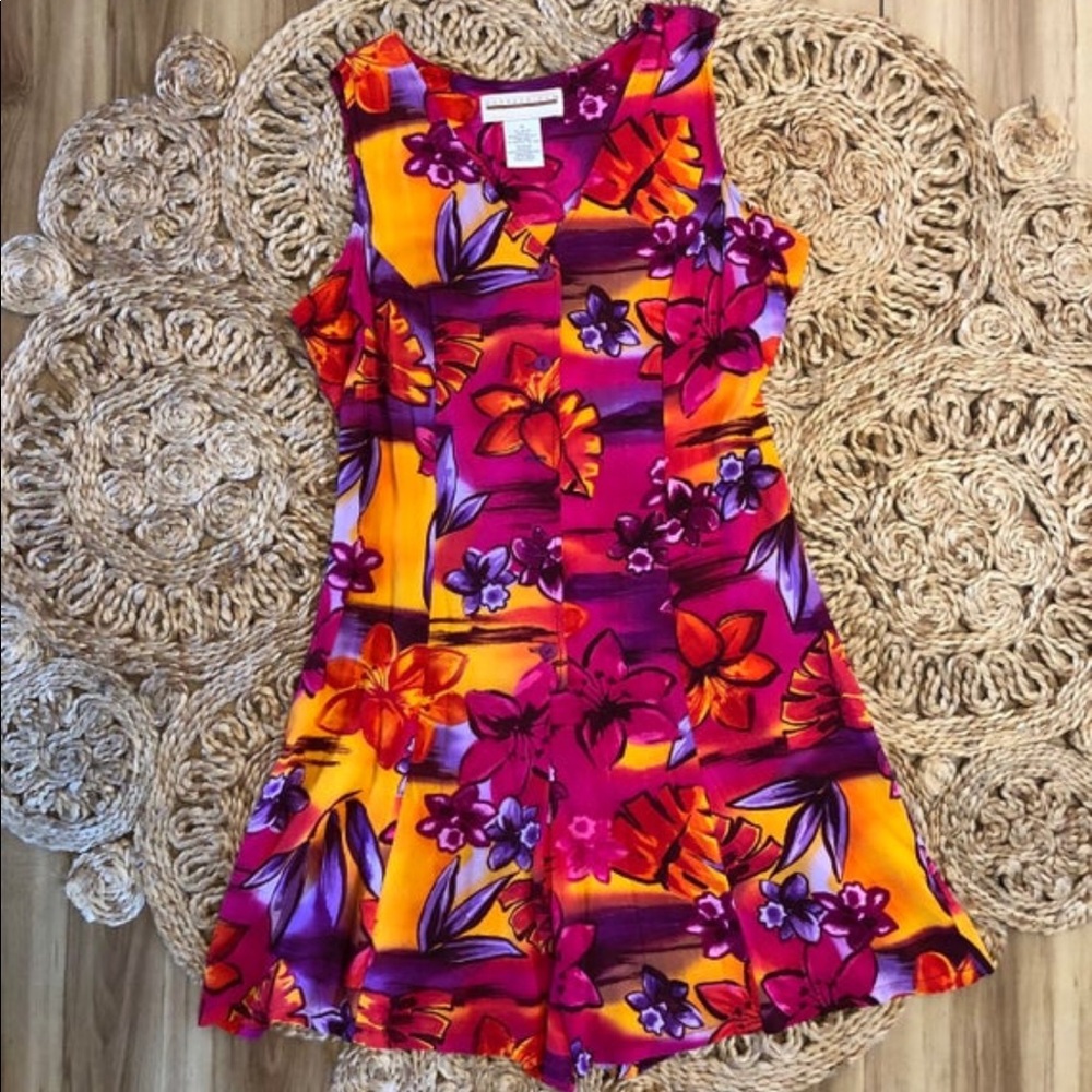 Vintage 90s Tropical Print Romper Colorful Bright